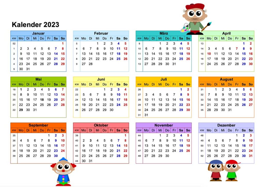 kalender-2023-querformat-jahresuebersicht-in-farbe-ohne-Feiertage-Deutschland